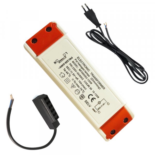Halogen Trafo 120 W – 12 V, eckig, mit 230 V Zuleitung & Stecker