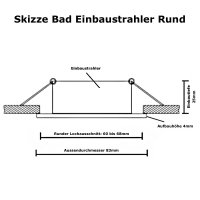 Runder Bad Einbaustrahler / 12V oder 230V/ IP44 / Rund / Ohne Leuchtmittel / Schwarz