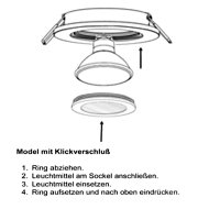 Runder Bad Einbaustrahler / 12V oder 230V/ IP44 / Rund / Ohne Leuchtmittel / Schwarz