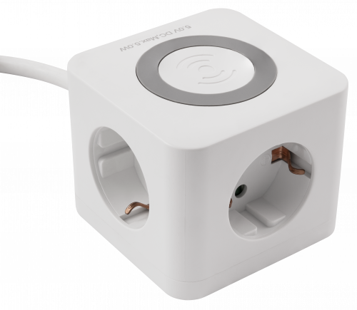 Tischsteckdose, 3 x Steckdose, 2 x USB-A, 1 x USB-C, QI aufladen