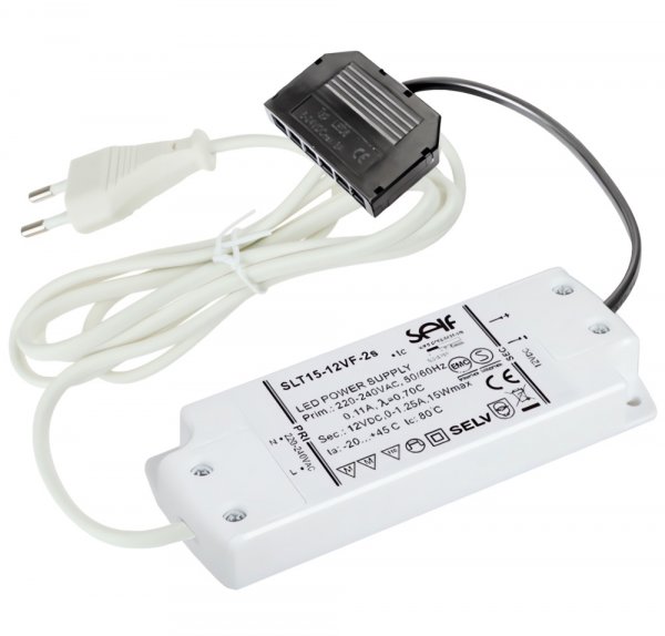 Elektronischer LED Transformator / Treiber / 15W / inkl. Zuleitung und 6-fach Verteiler für Mini AMP Stecker